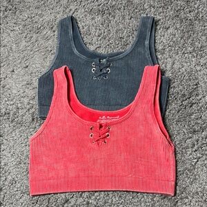 Bella Movement Red & Gray Ribbed Seamless Crop Tops Size Small